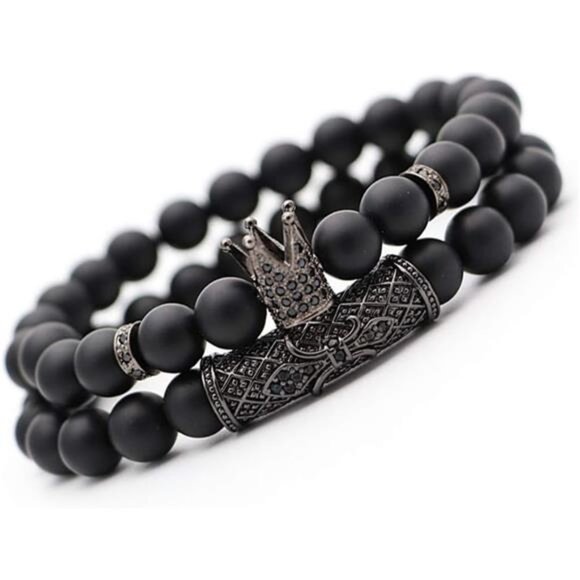 CARSHIER 4 PCS Bracelets for Men Women Friendship Lava Stone Crown Bead - Picture 6 of 7